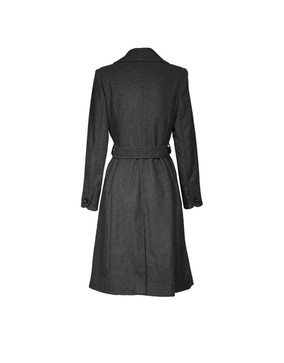 Grey double-breasted wool coat.