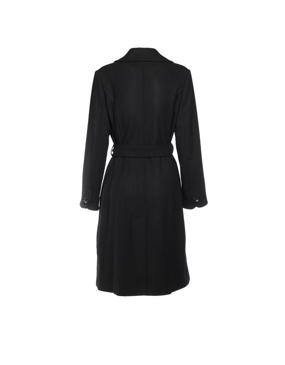 Black  double-breasted wool coat.