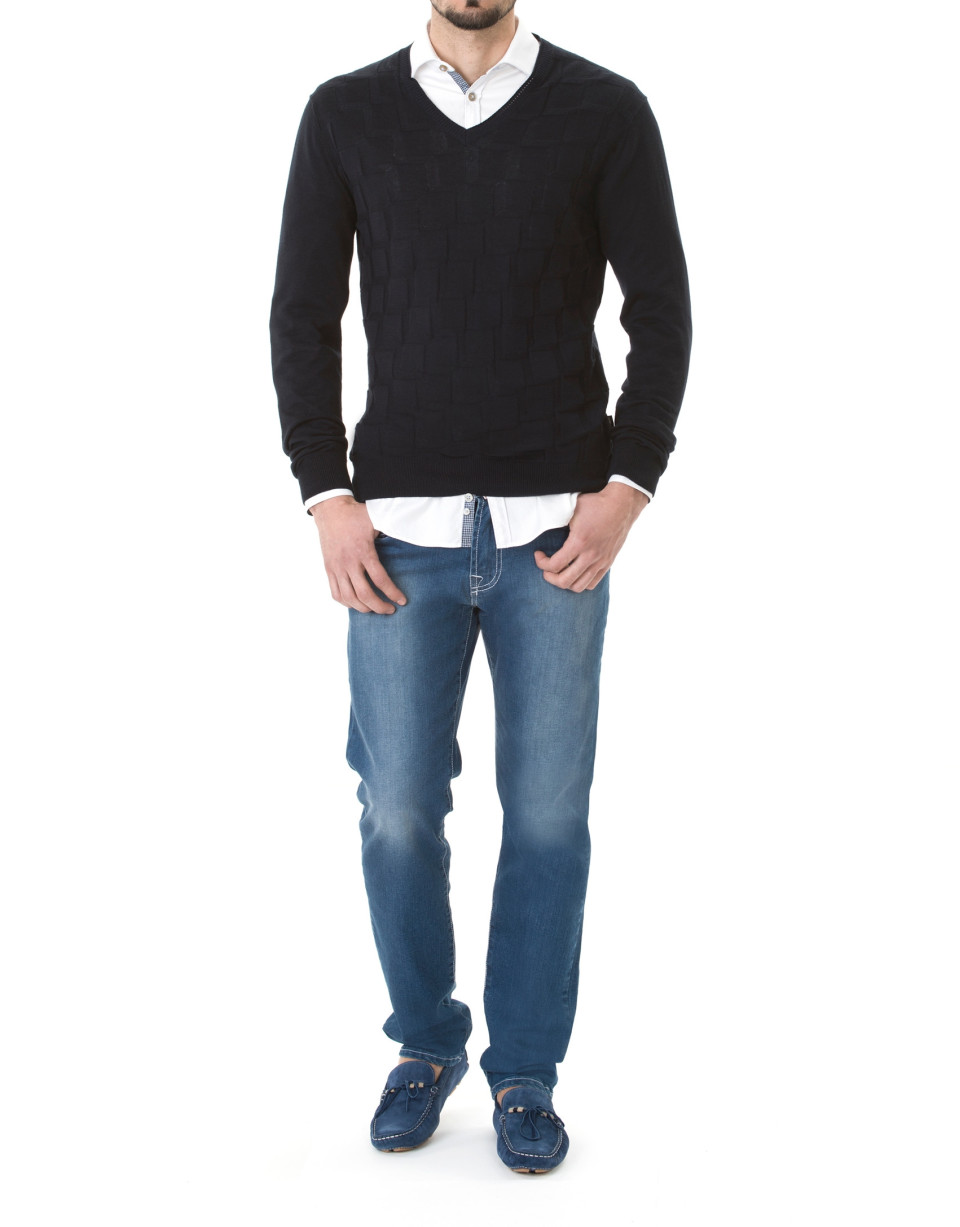 Jersey  pico jacquard marino