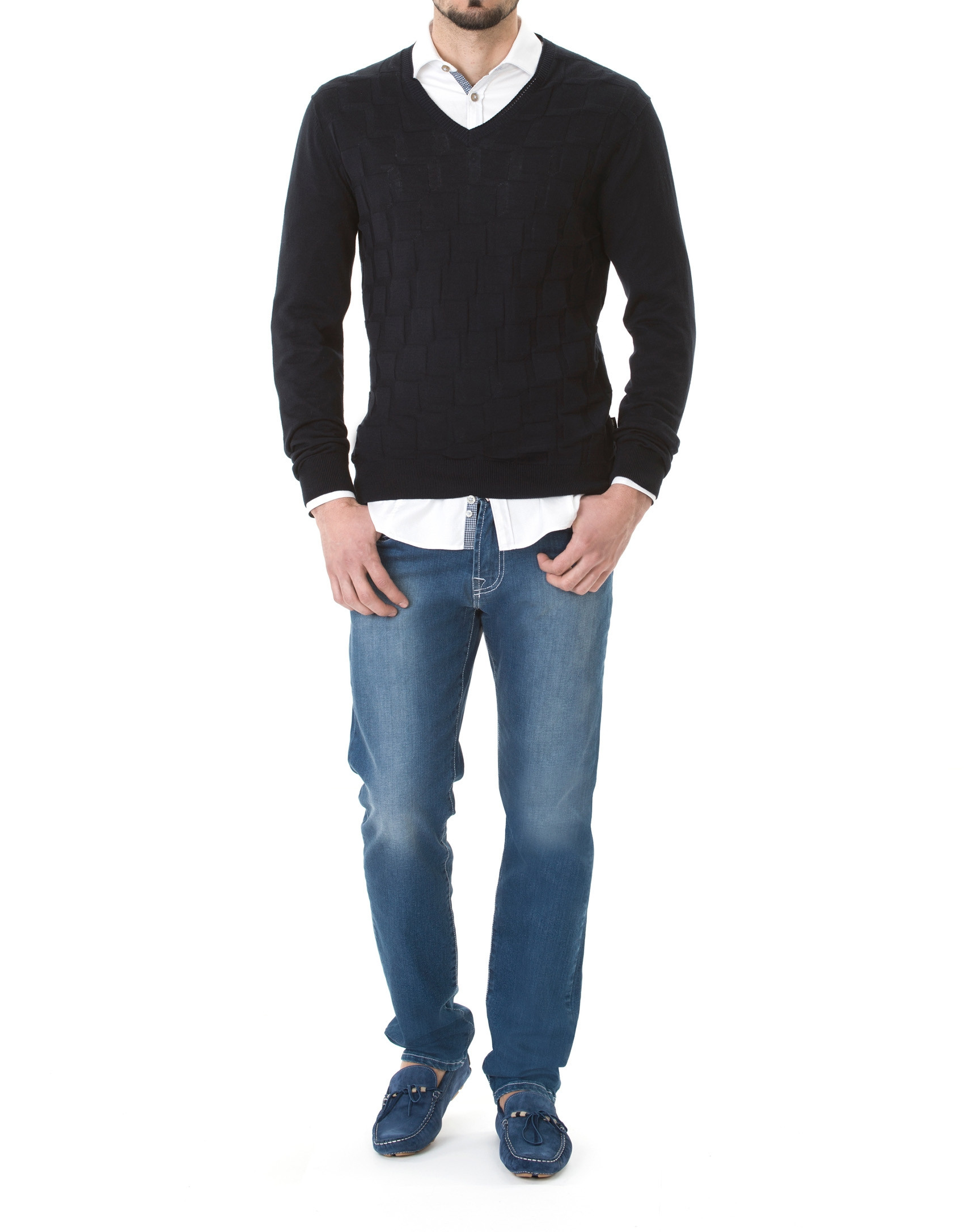 Jersey  pico jacquard marino