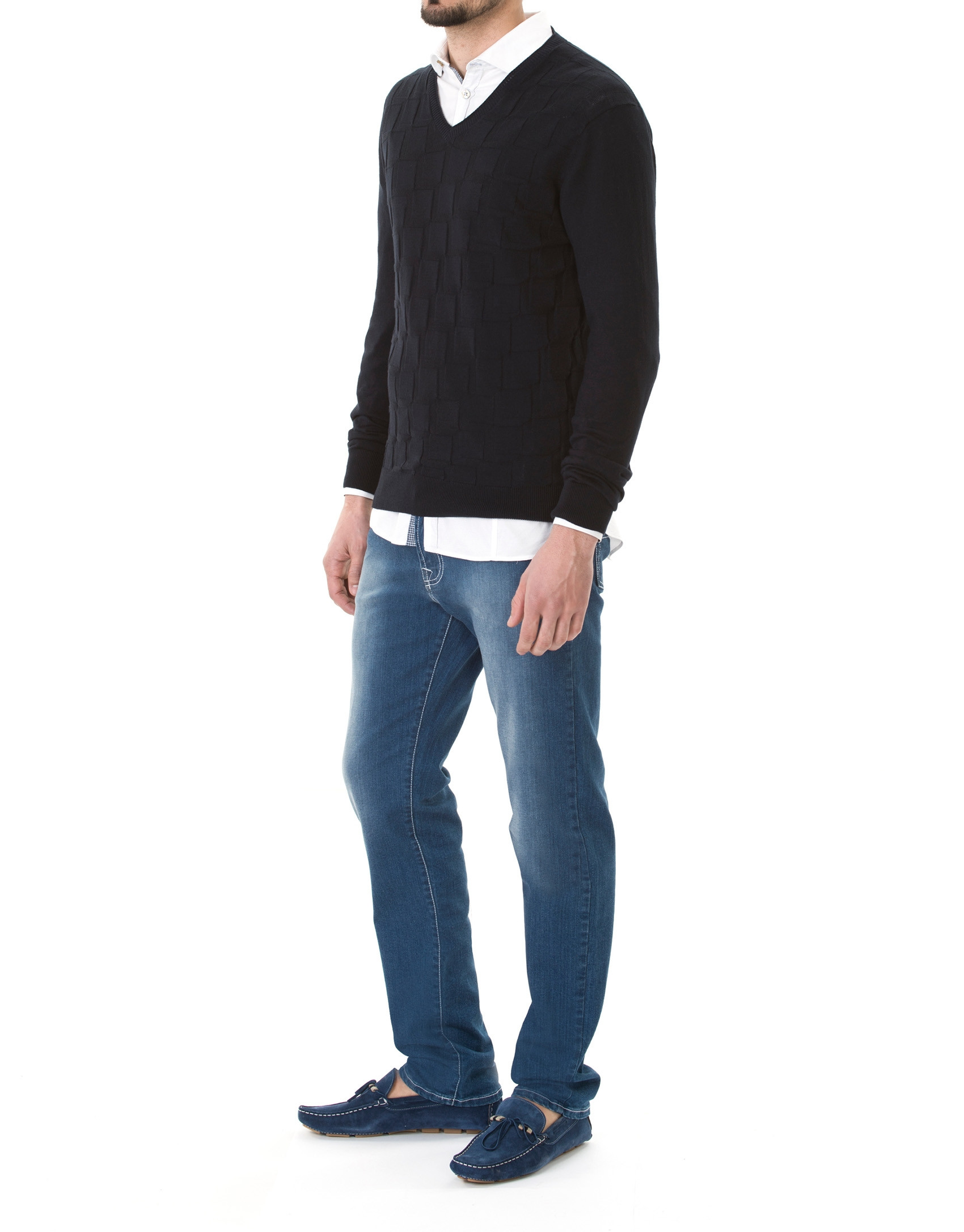 Jersey  pico jacquard marino