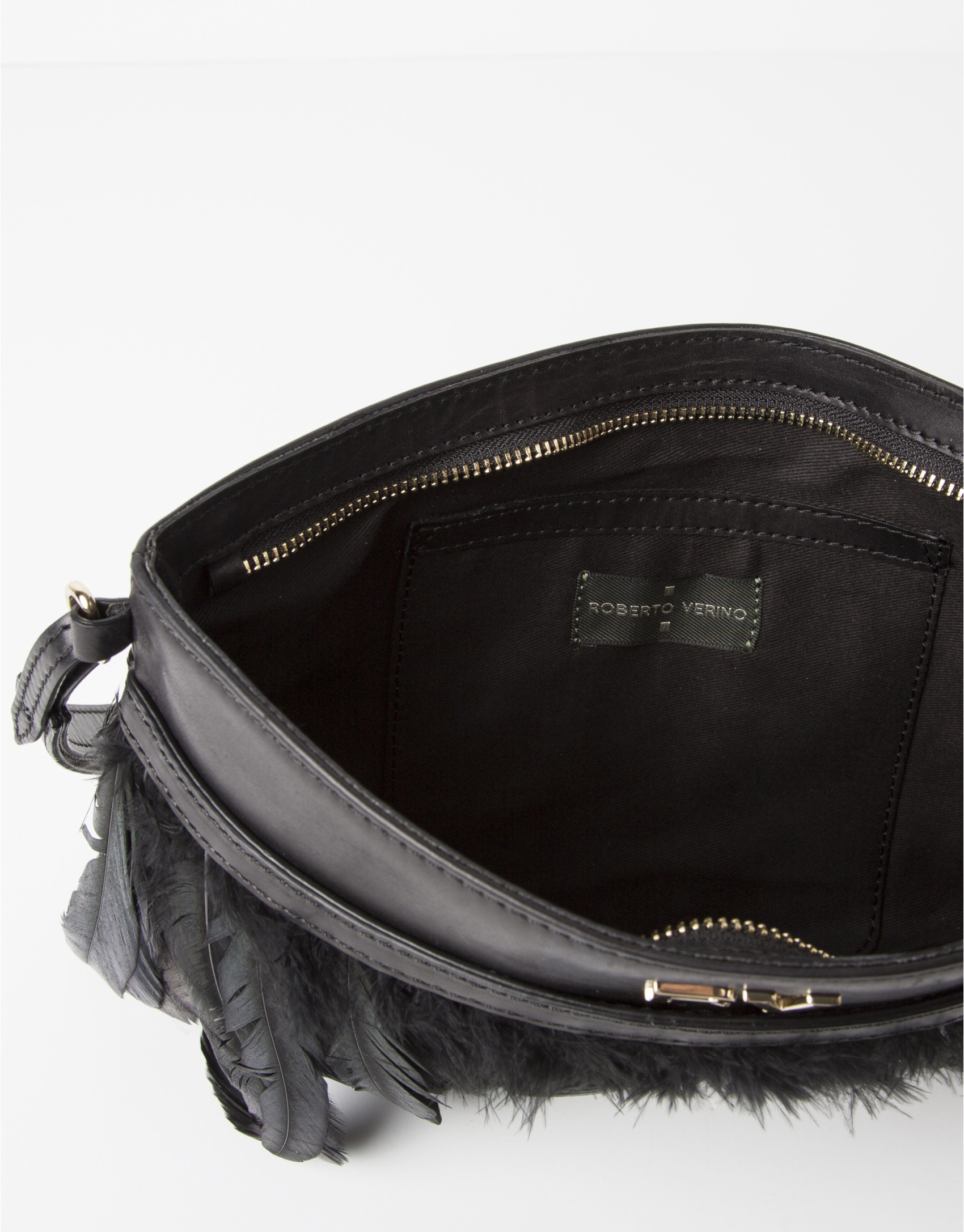 Black clutch with feathers