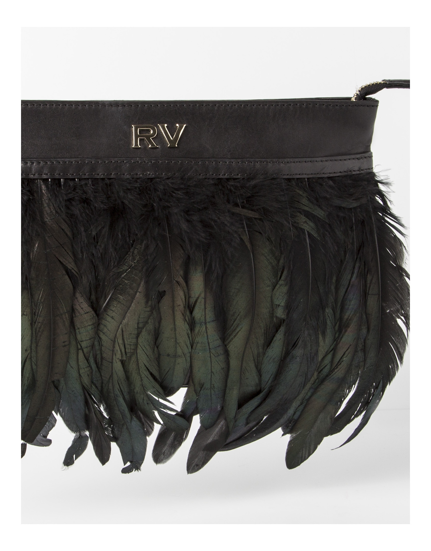 Black clutch with feathers