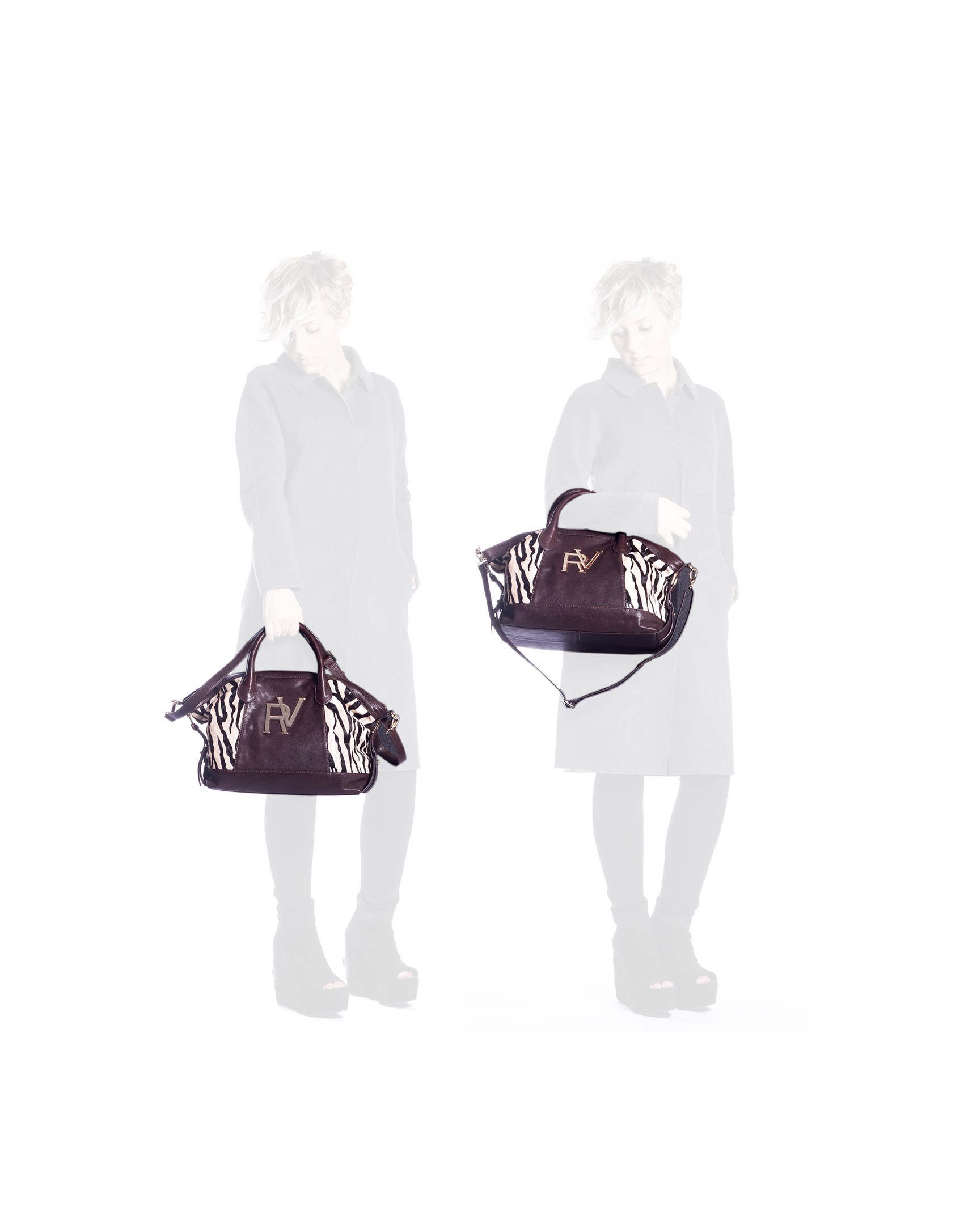 Tote in zebra print and leather.