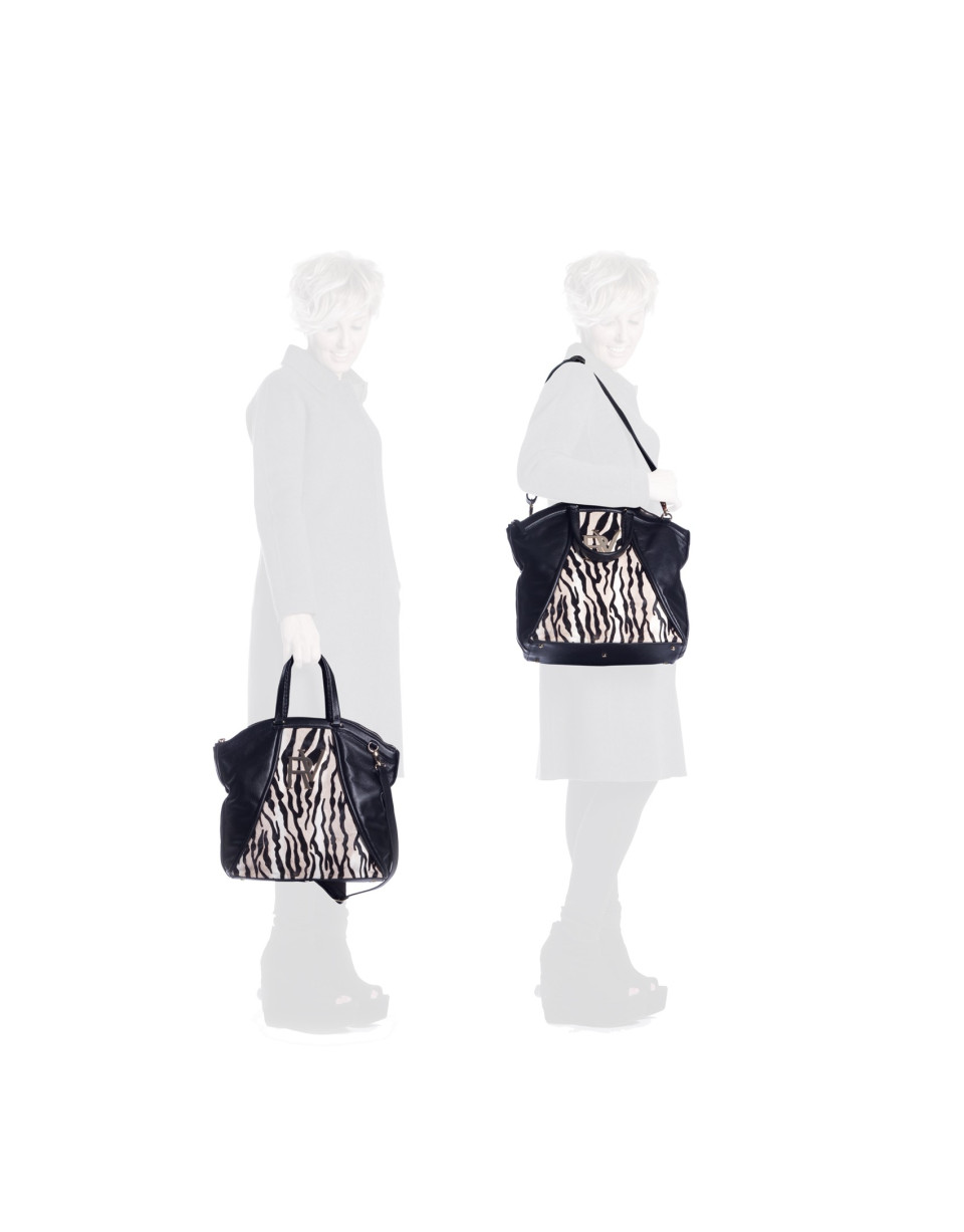 Large tote in zebra print and leather