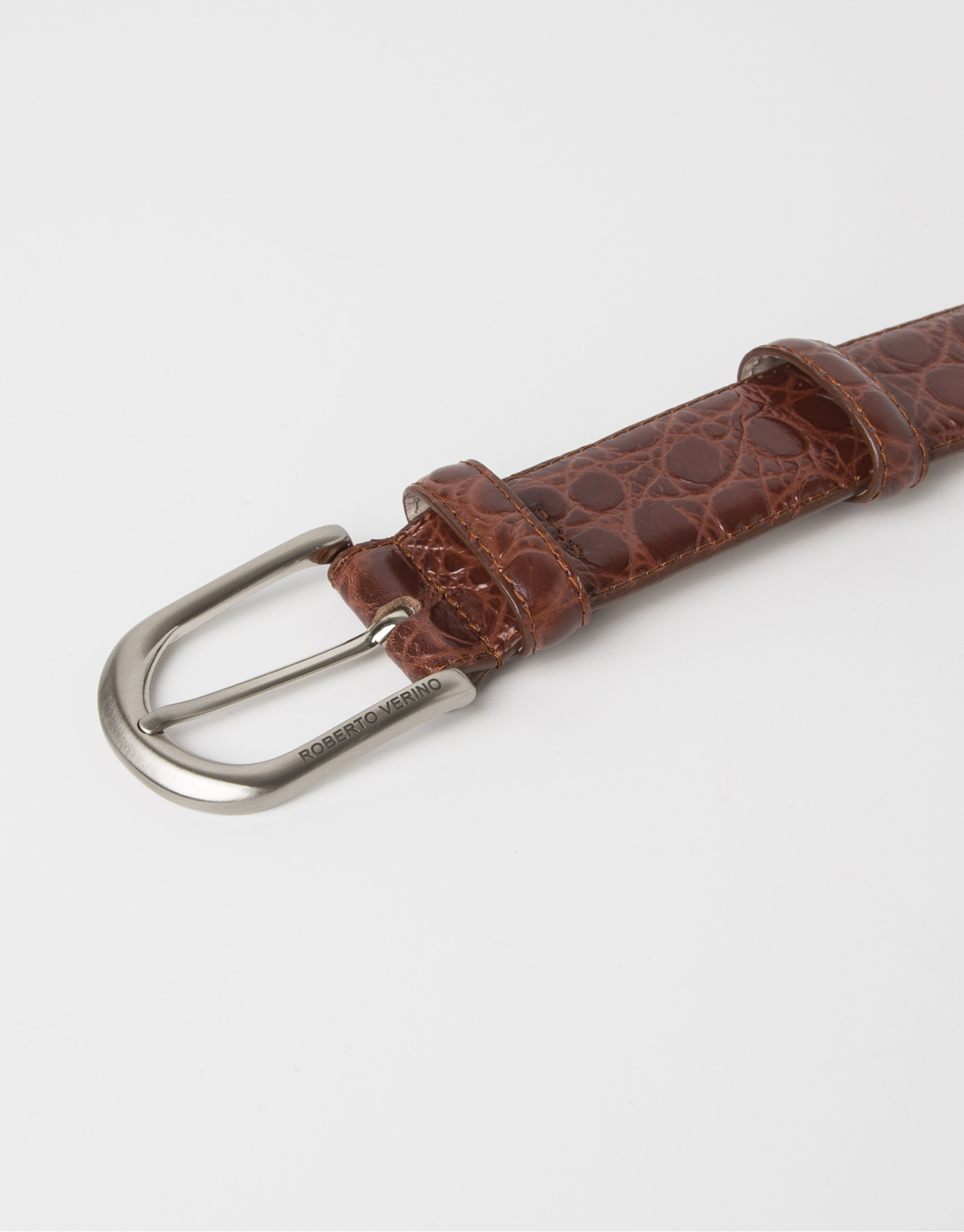 Cowhide leather alligator embossed brown belt