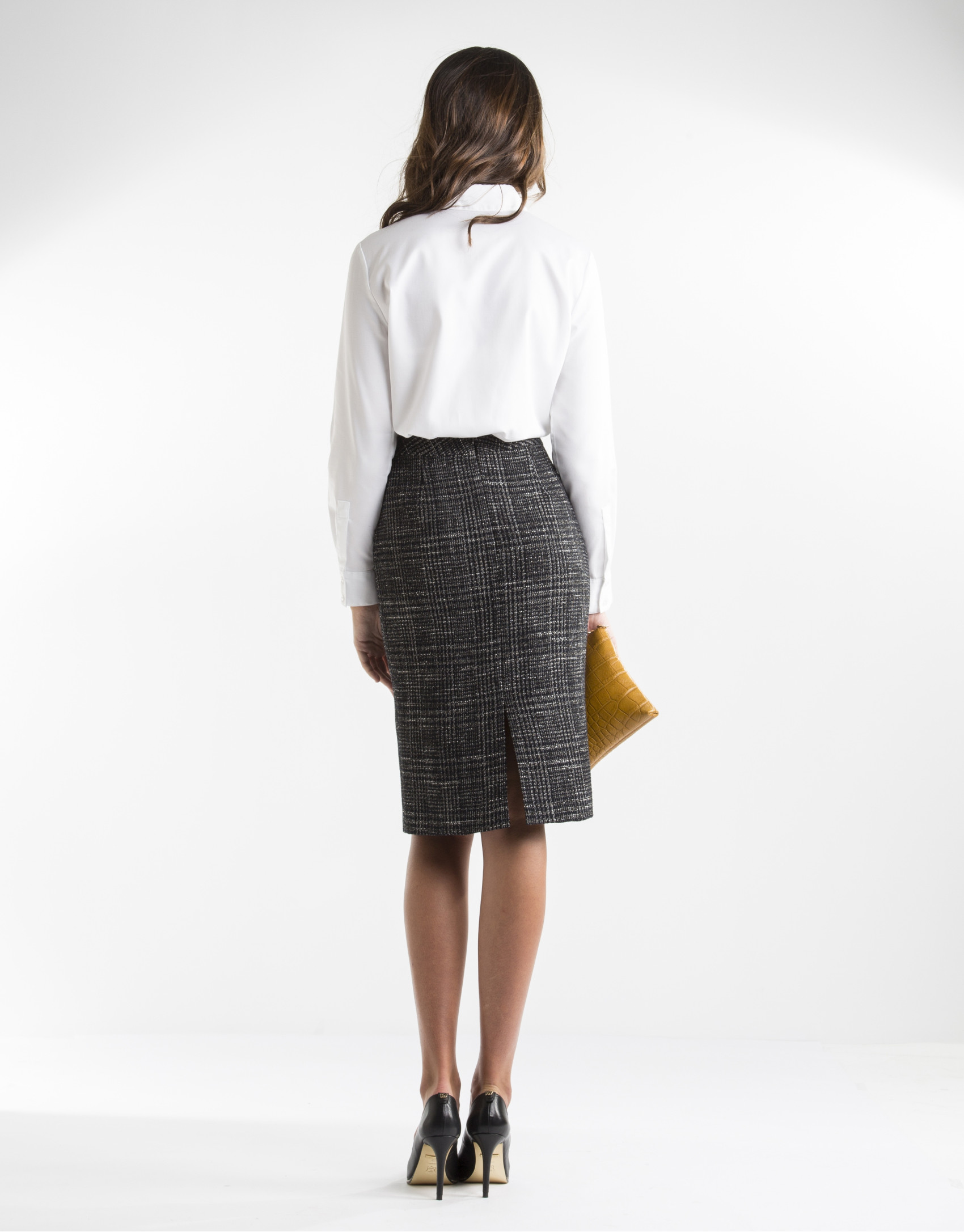 Blue checked straight skirt