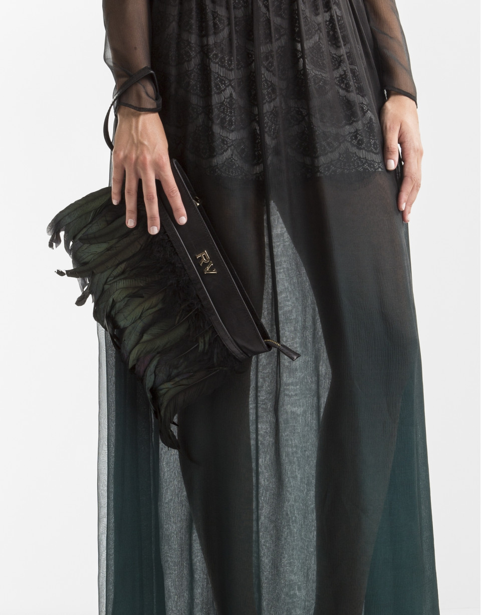 Black clutch with feathers