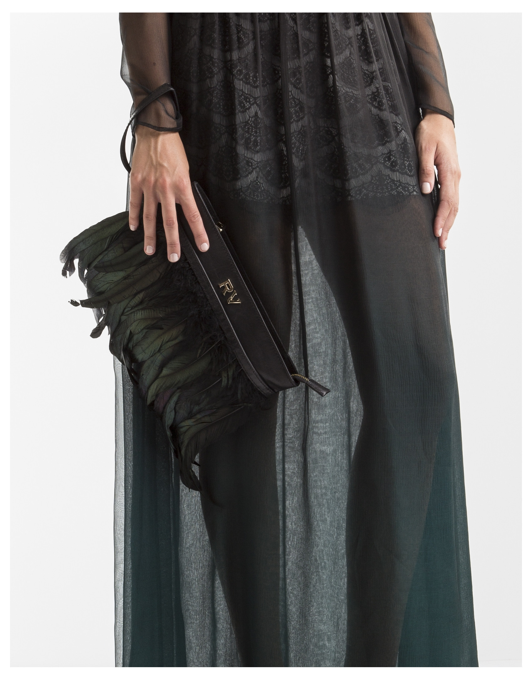 Clutch plumas negro