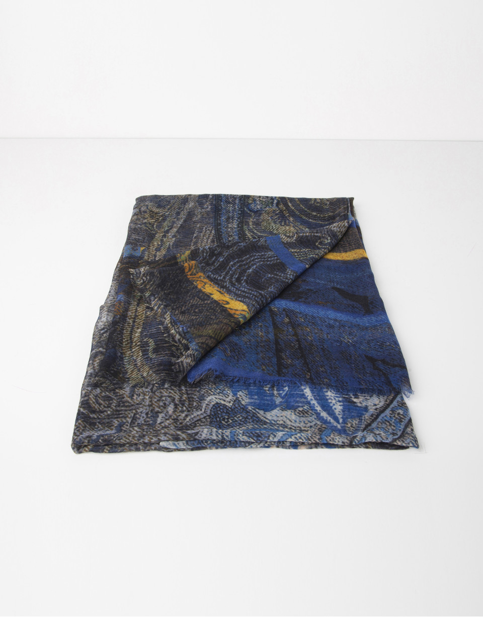 Foulard lana y seda estampado azul