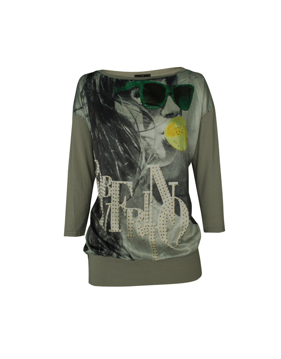 Beige green T-shirt Pop Art printed