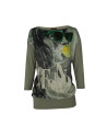 Beige green T-shirt Pop Art printed
