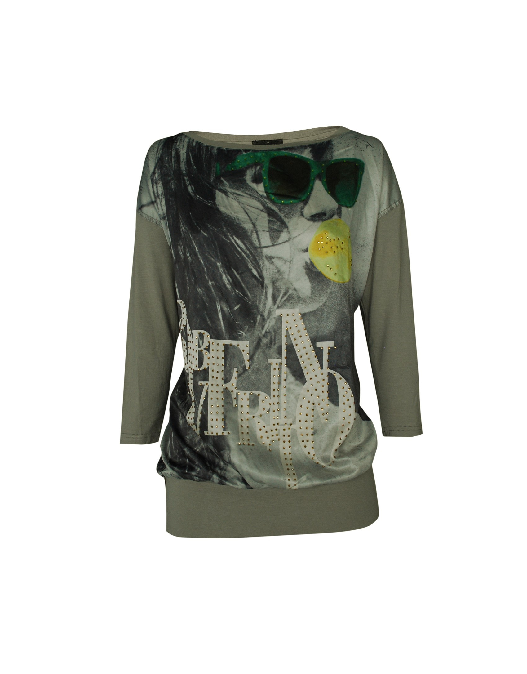 Beige green T-shirt Pop Art printed