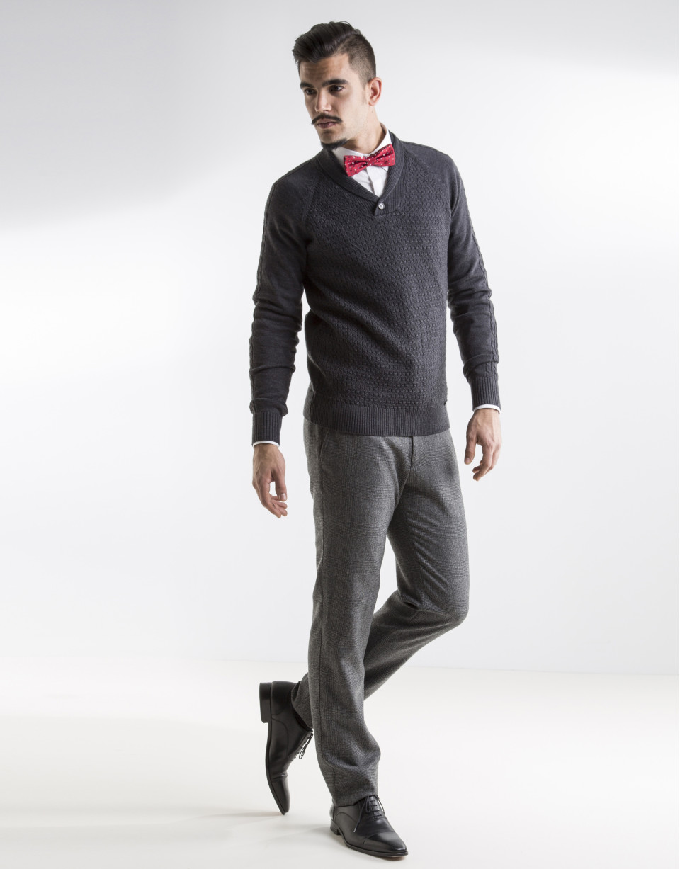 Gray shawl neck sweater
