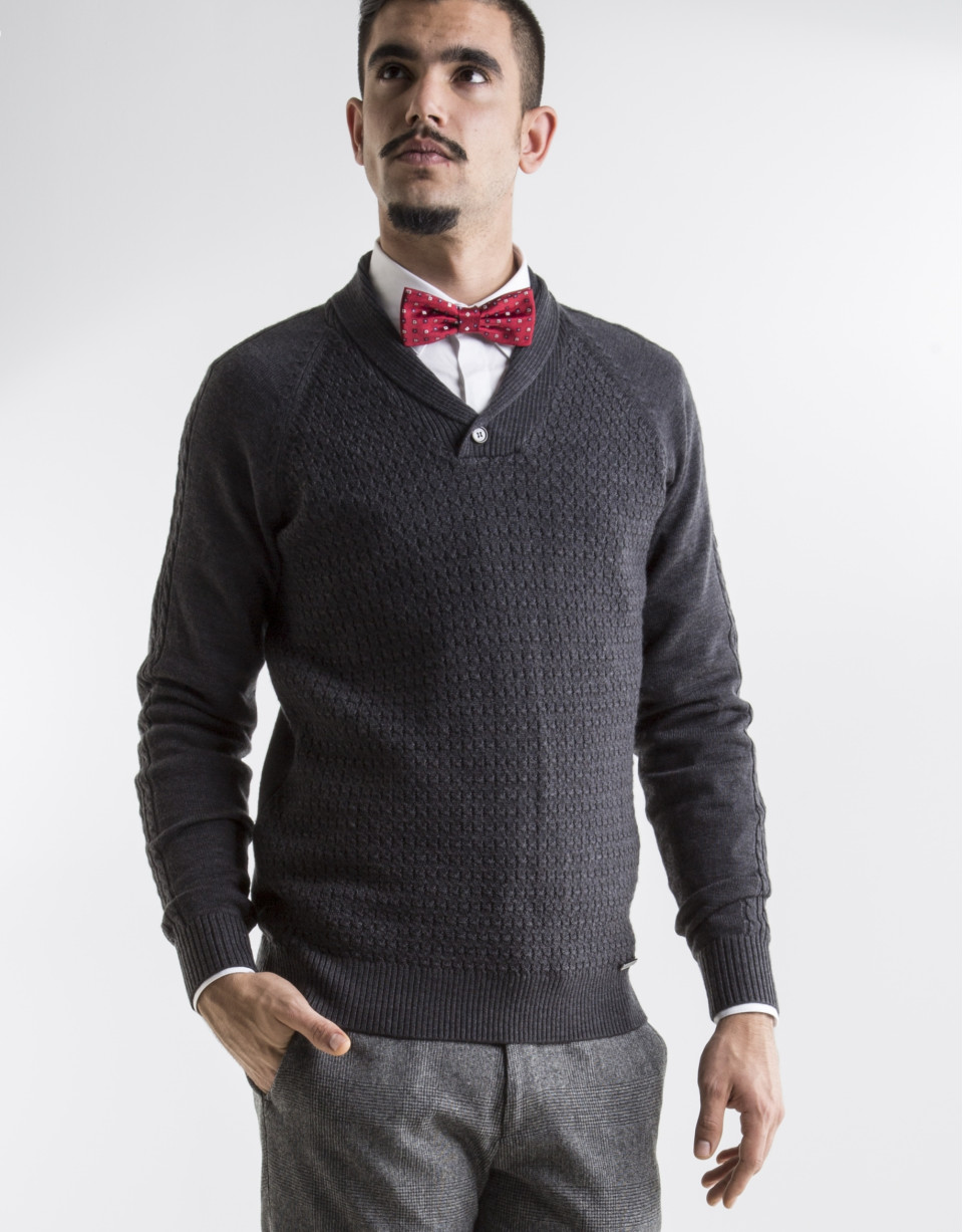 Gray shawl neck sweater