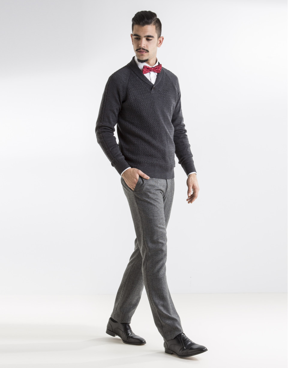 Gray shawl neck sweater