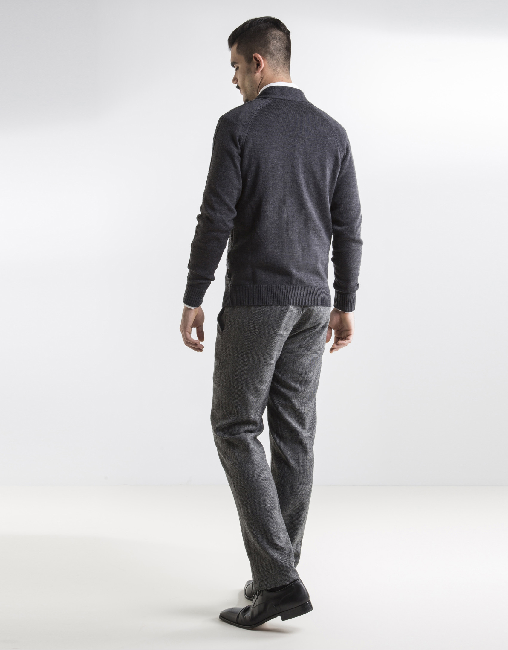 Gray shawl neck sweater