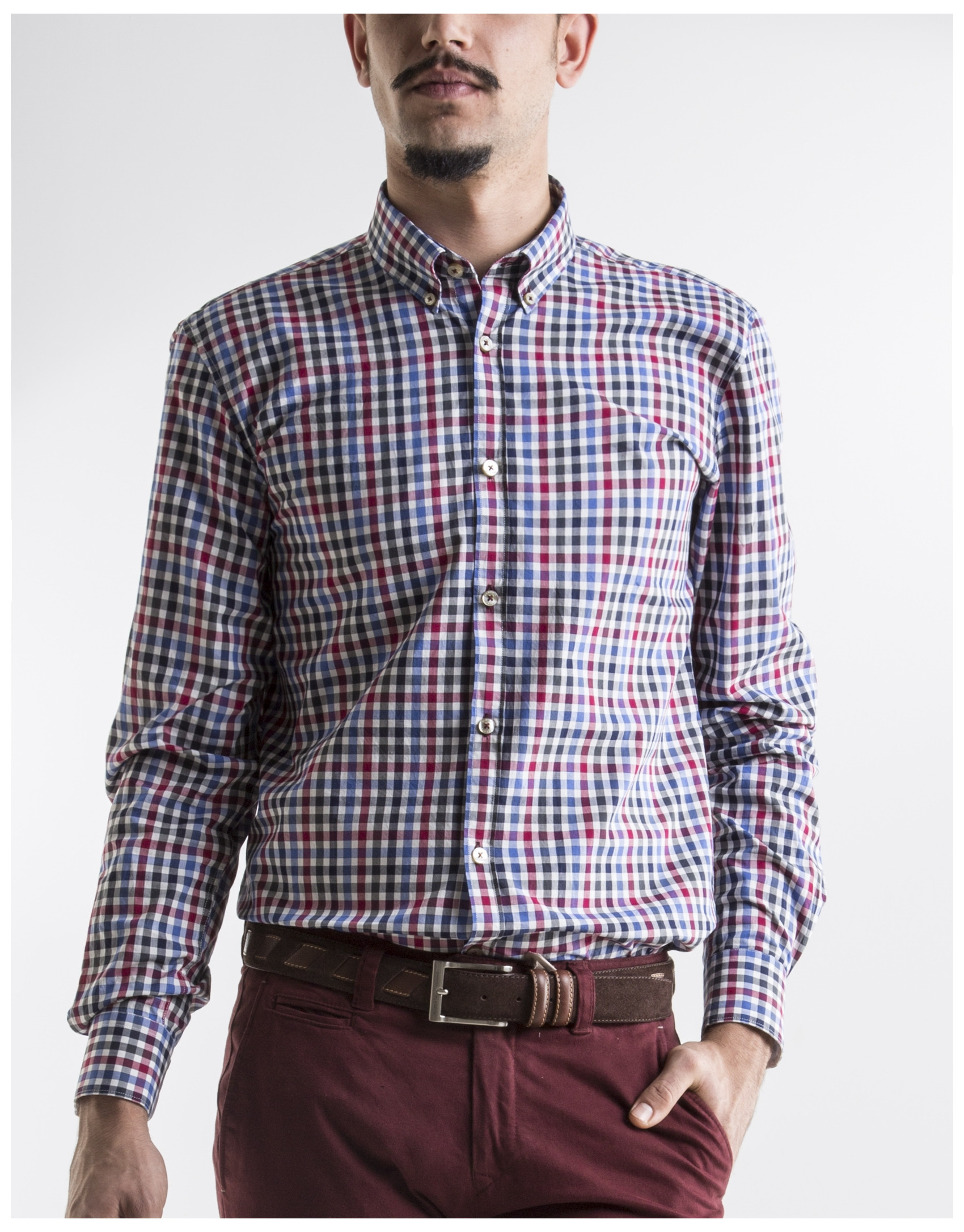Blue and red checked sport shirt