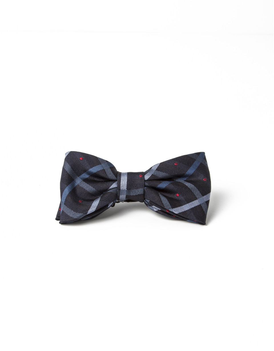Beige/green checked bowtie with red dots