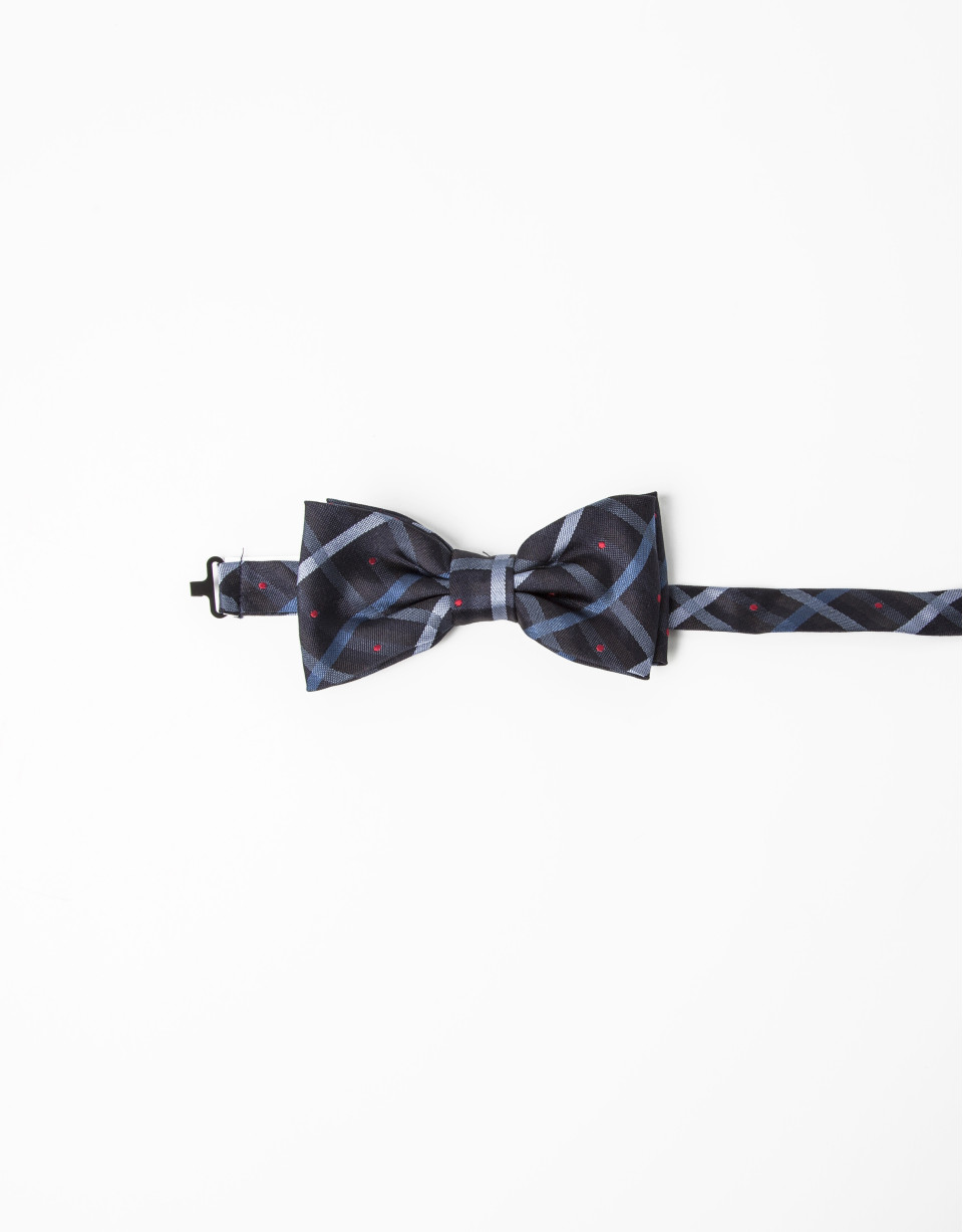 Beige/green checked bowtie with red dots