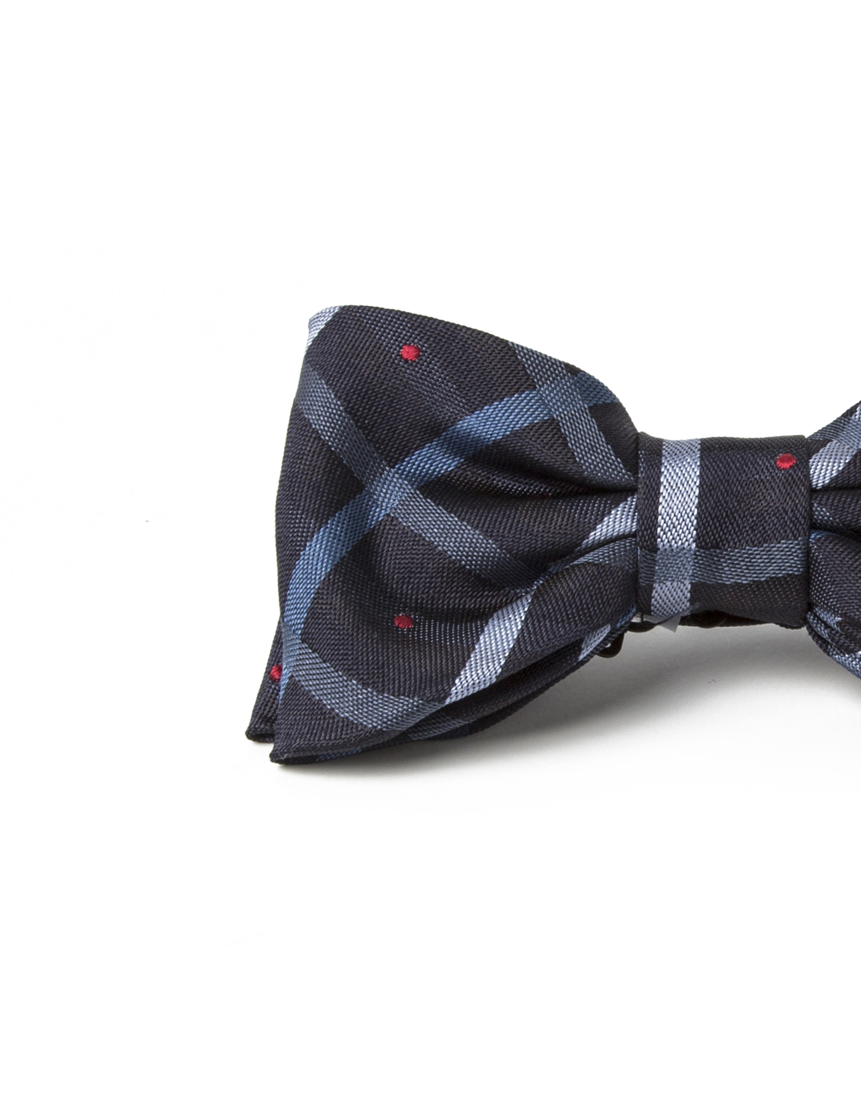 Beige/green checked bowtie with red dots