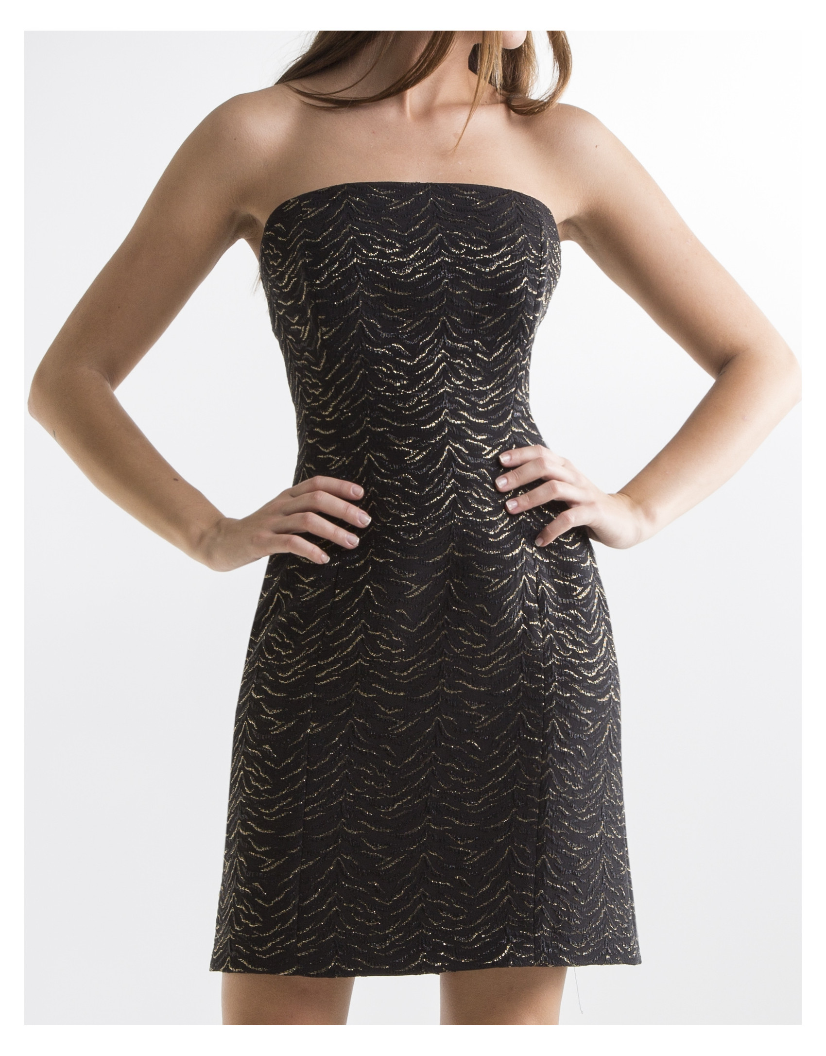Black strapless dress with gold glitter