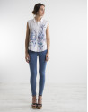 White shirt with blue print