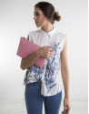 White shirt with blue print