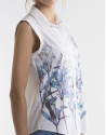 White shirt with blue print
