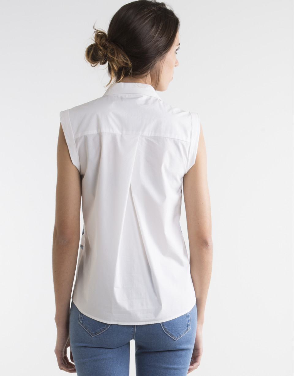 White shirt with blue print