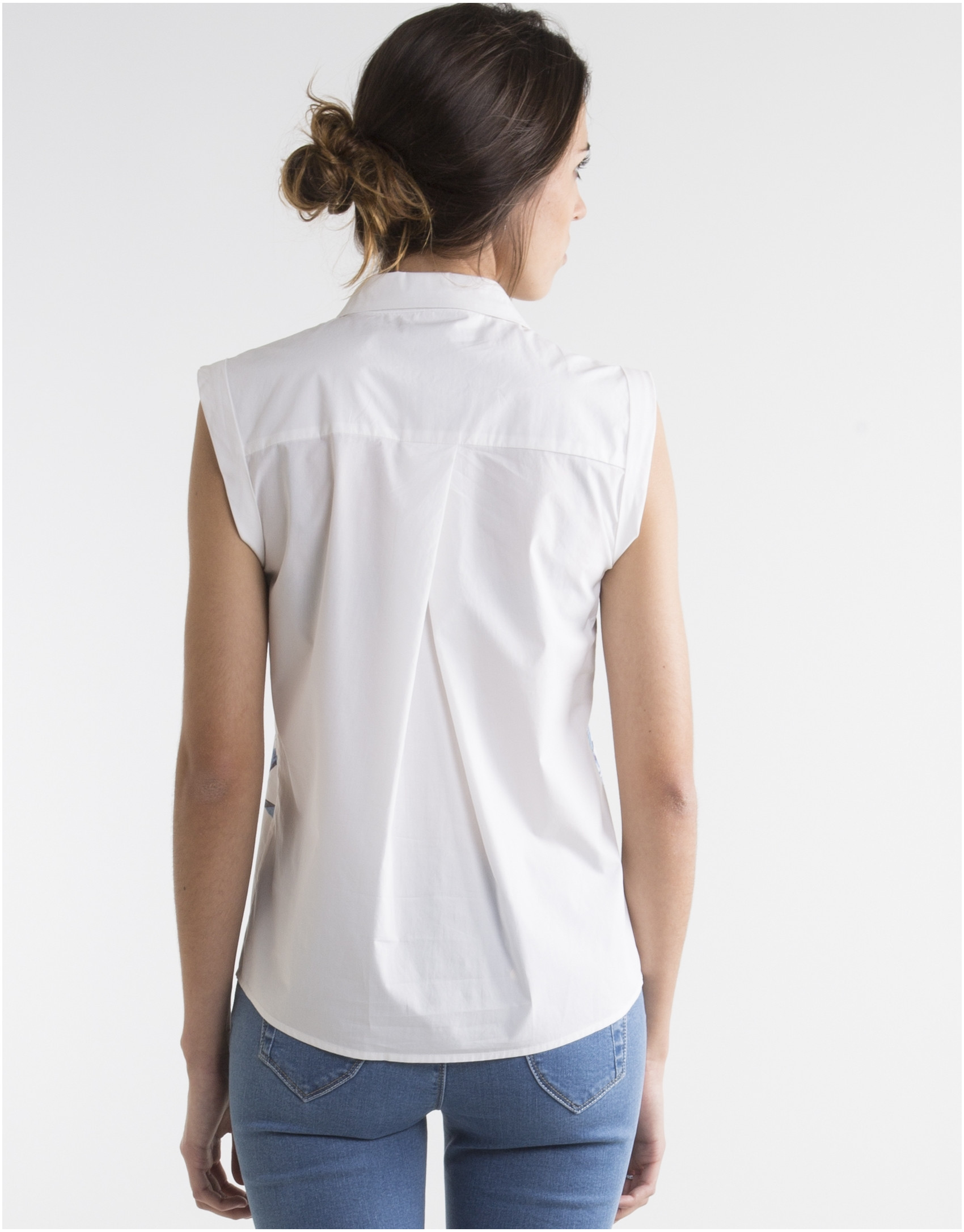 White shirt with blue print