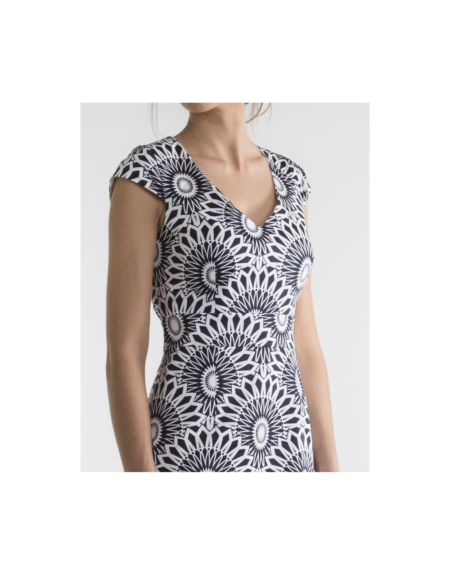 Vestido recto estampado blanco/azul
