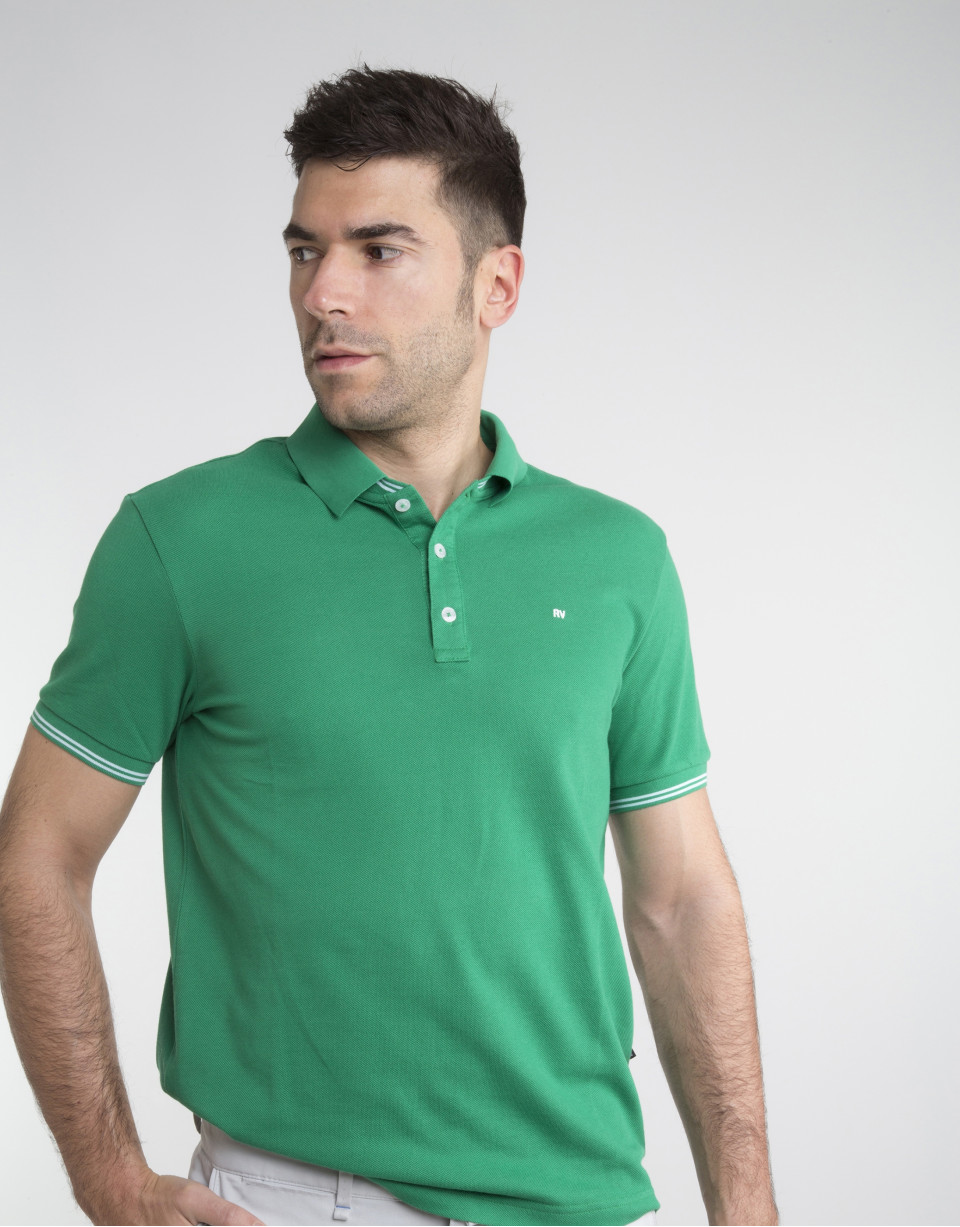 Contrasting green pique polo