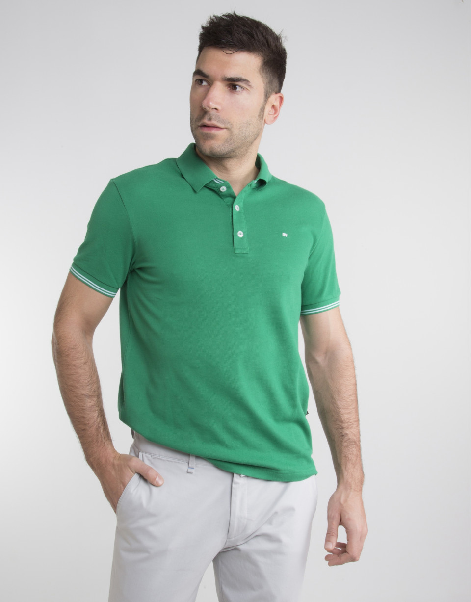 Contrasting green pique polo