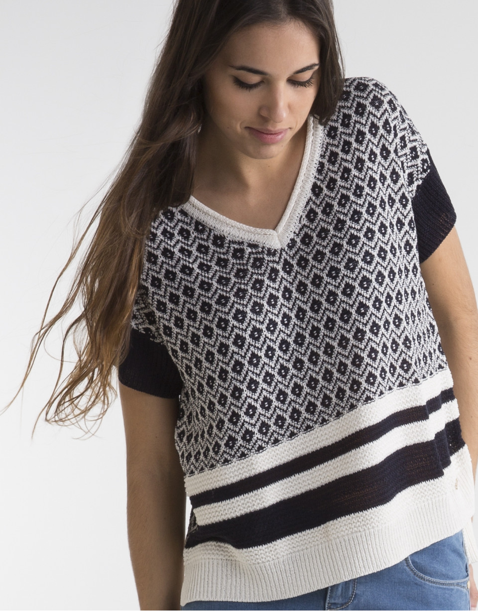 Jersey cuello pico azul/blanco