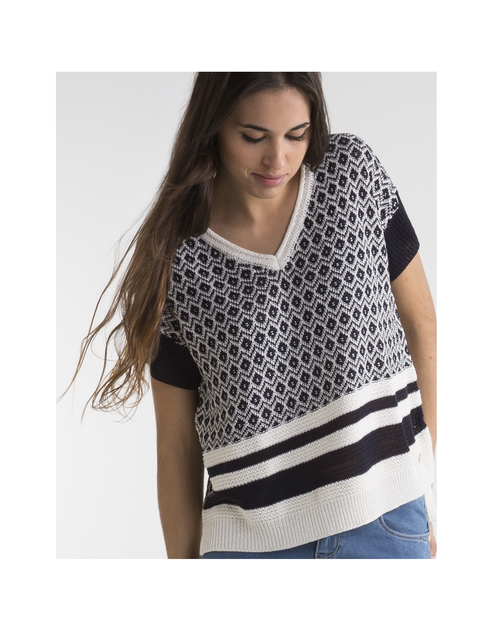 Jersey cuello pico azul/blanco