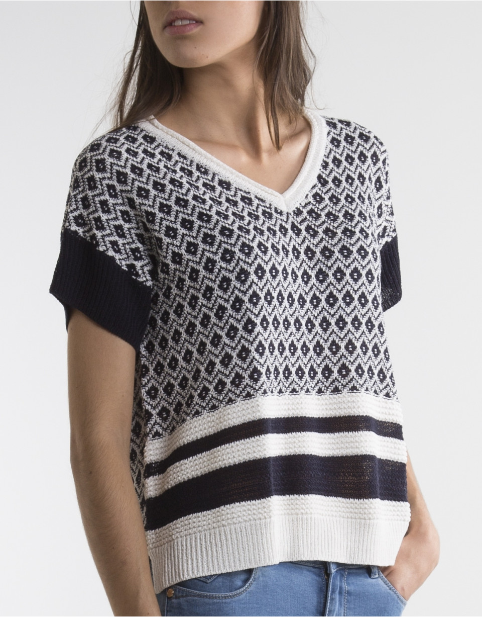 Jersey cuello pico azul/blanco