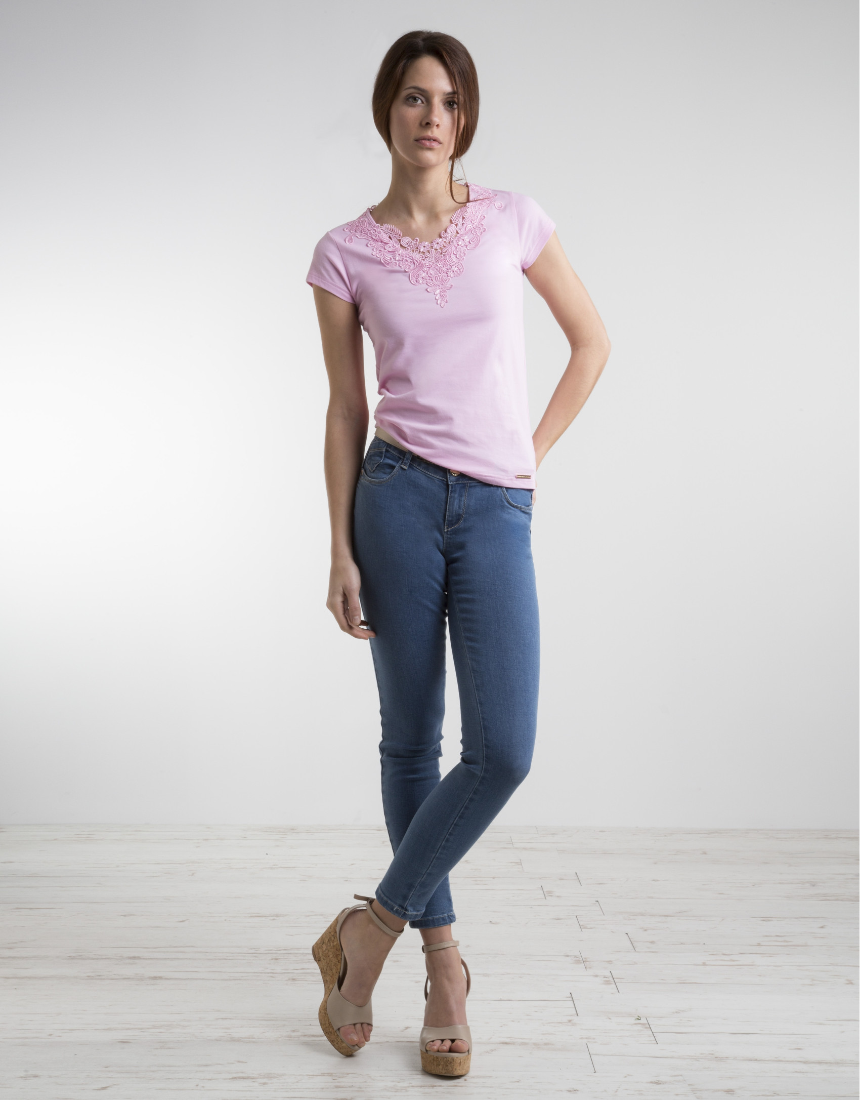 Camiseta crochet rosa