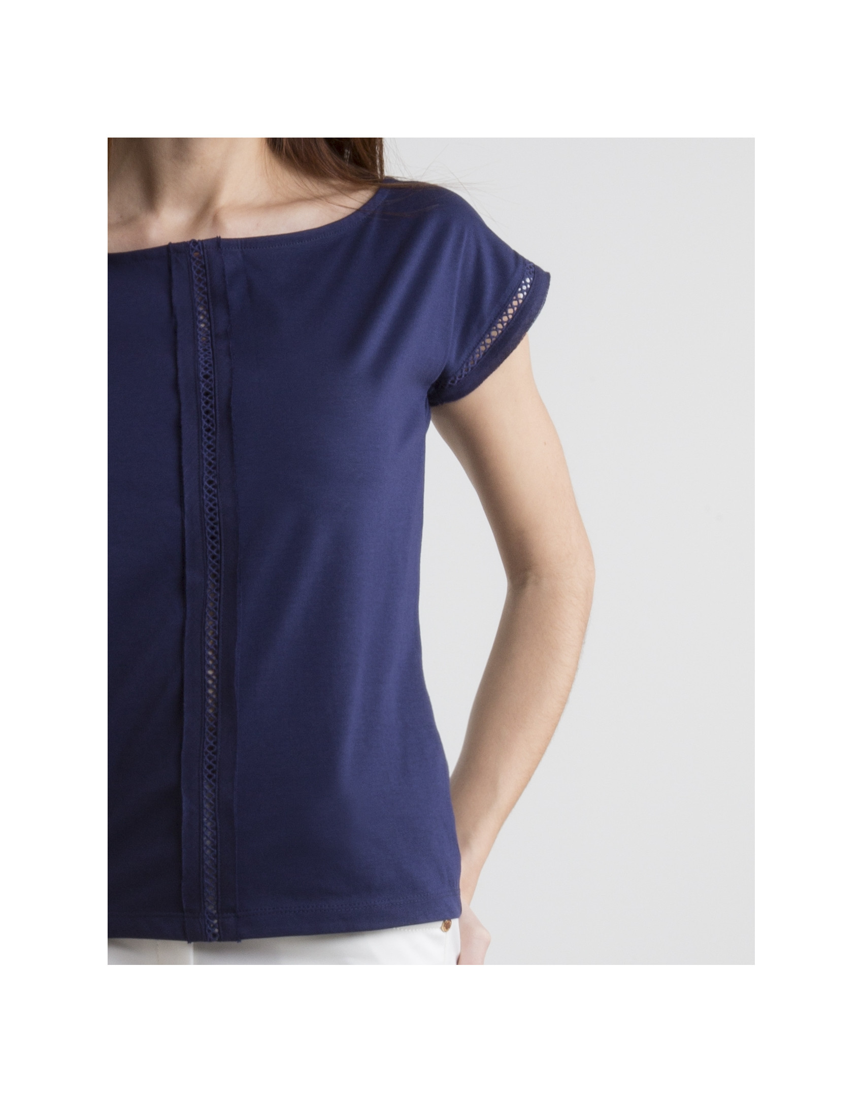 Navy blue top with decorative panel
