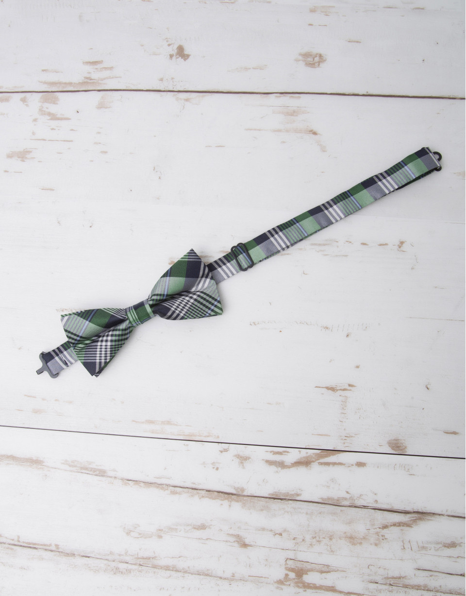 Green/navy blue/ light blue checked bowtie