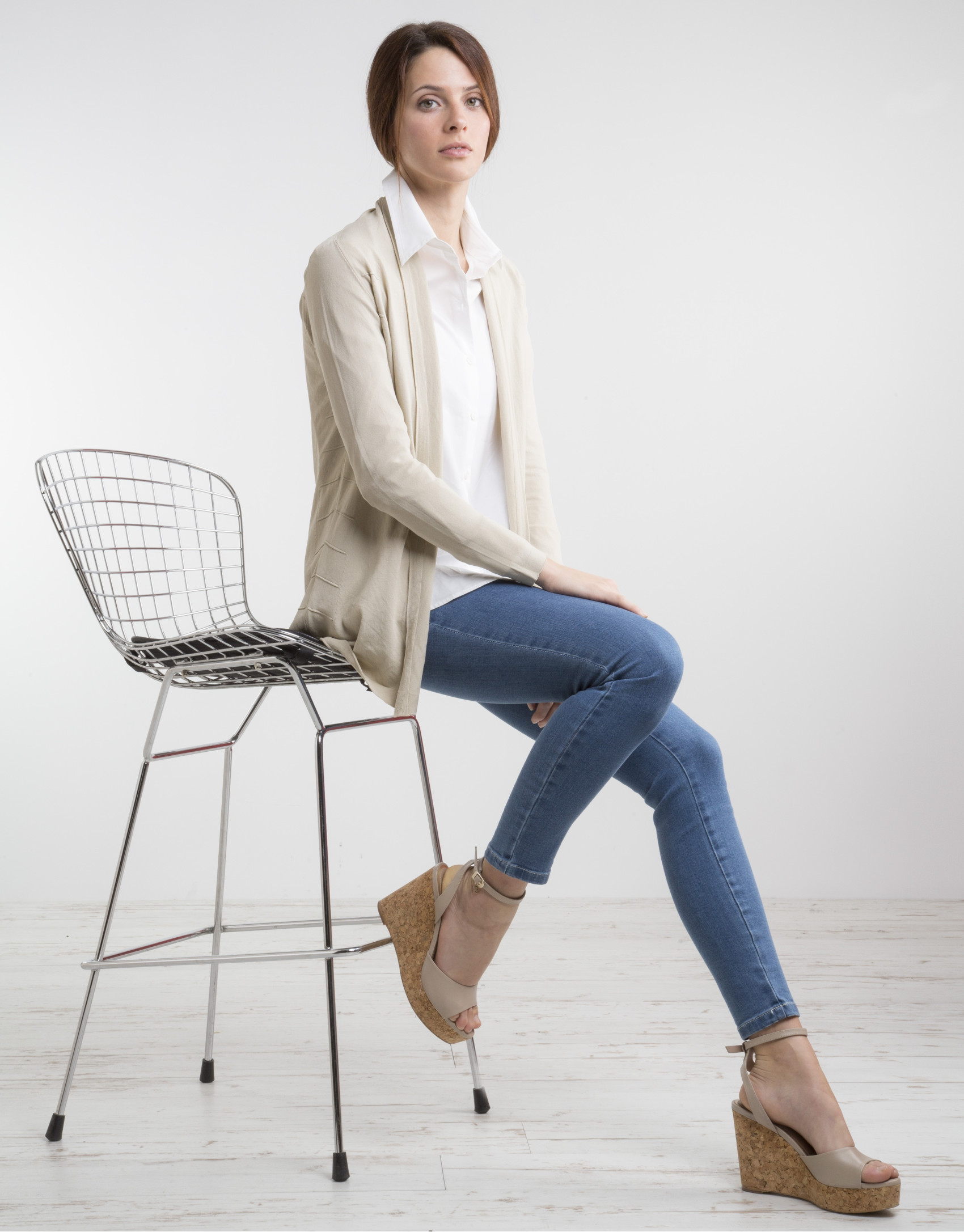 Beige knit loose jacket
