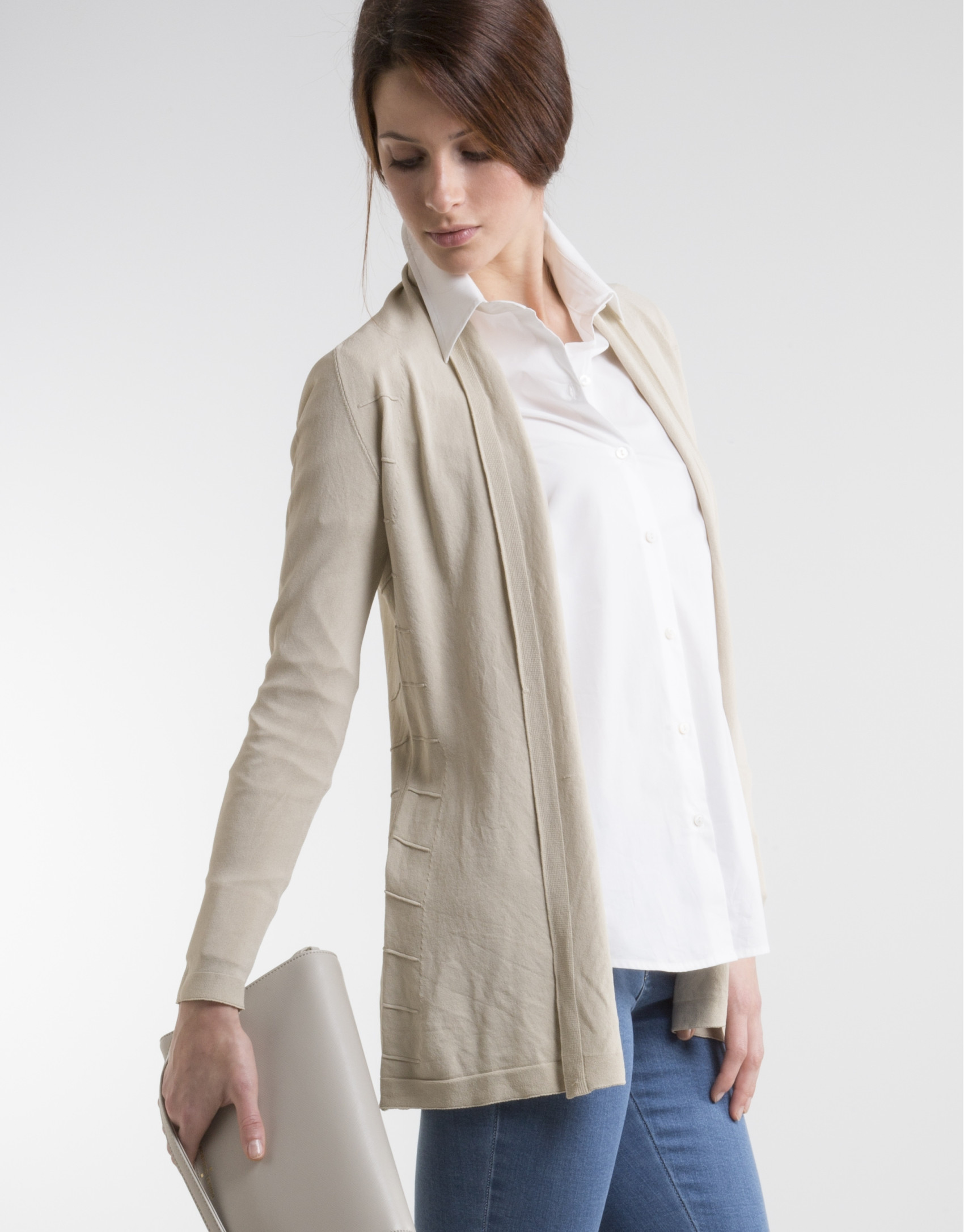 Beige knit loose jacket