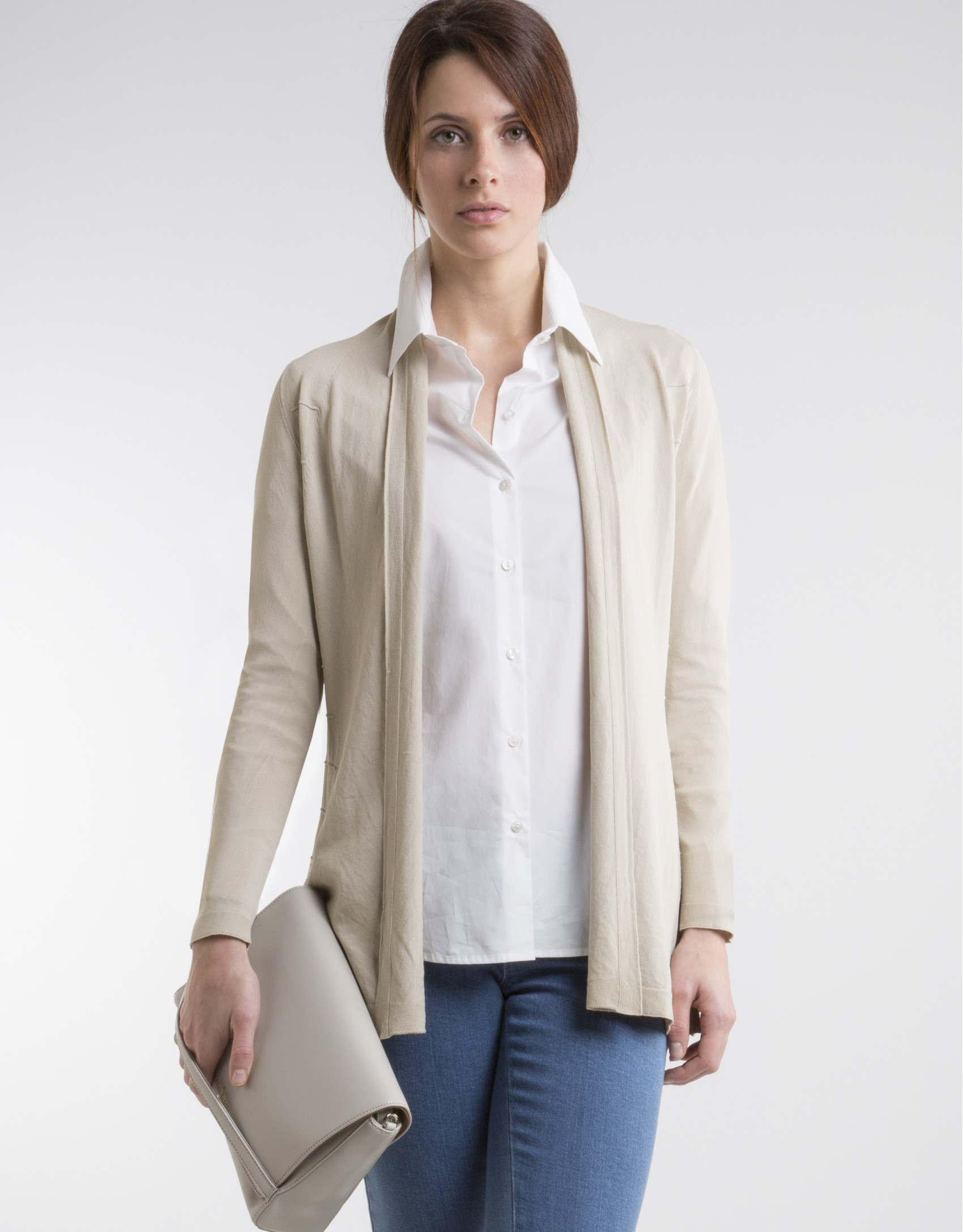 Beige knit loose jacket