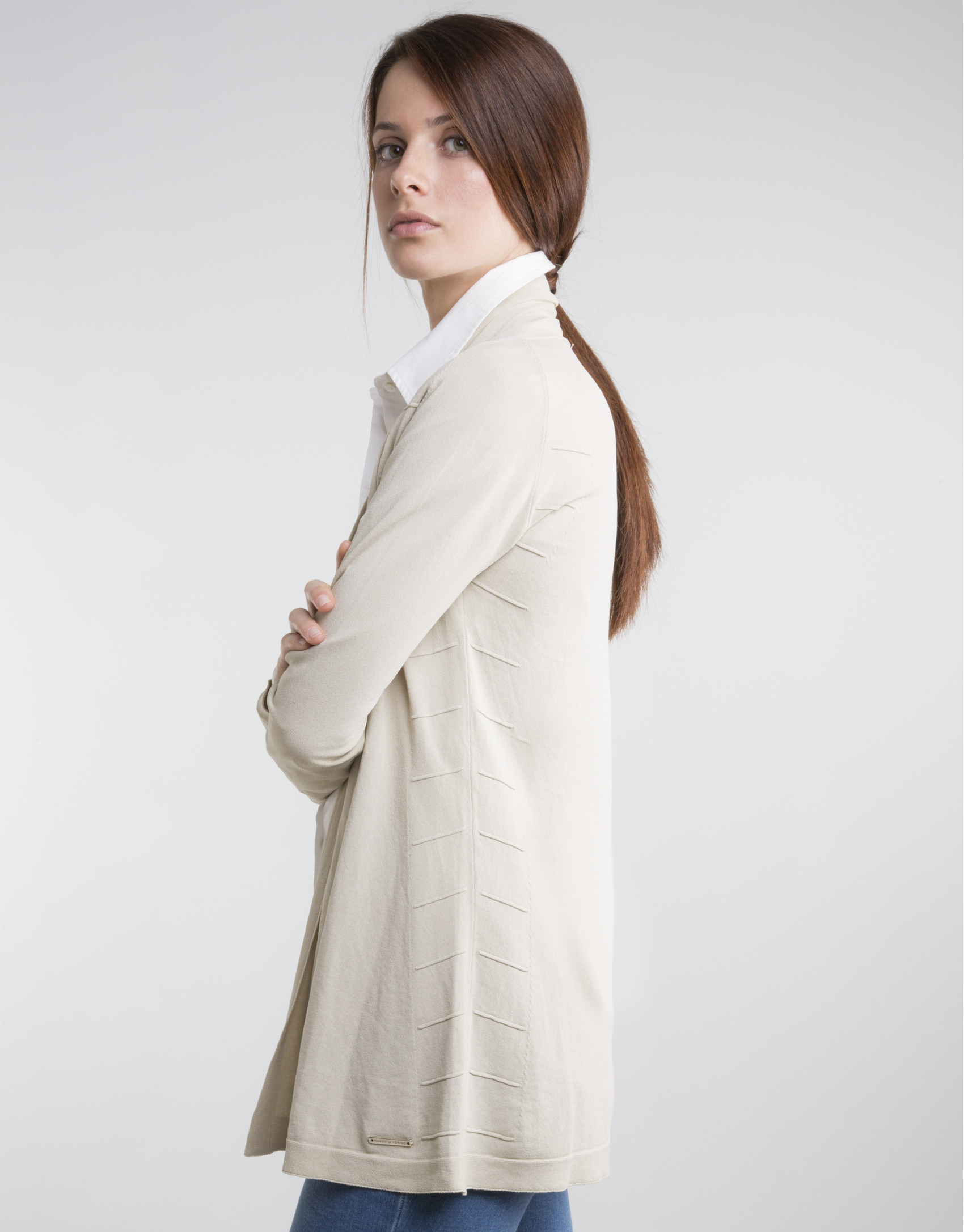 Beige knit loose jacket