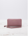 Pink billfold with strap