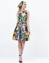 Green print flowing dress