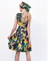 Green print flowing dress