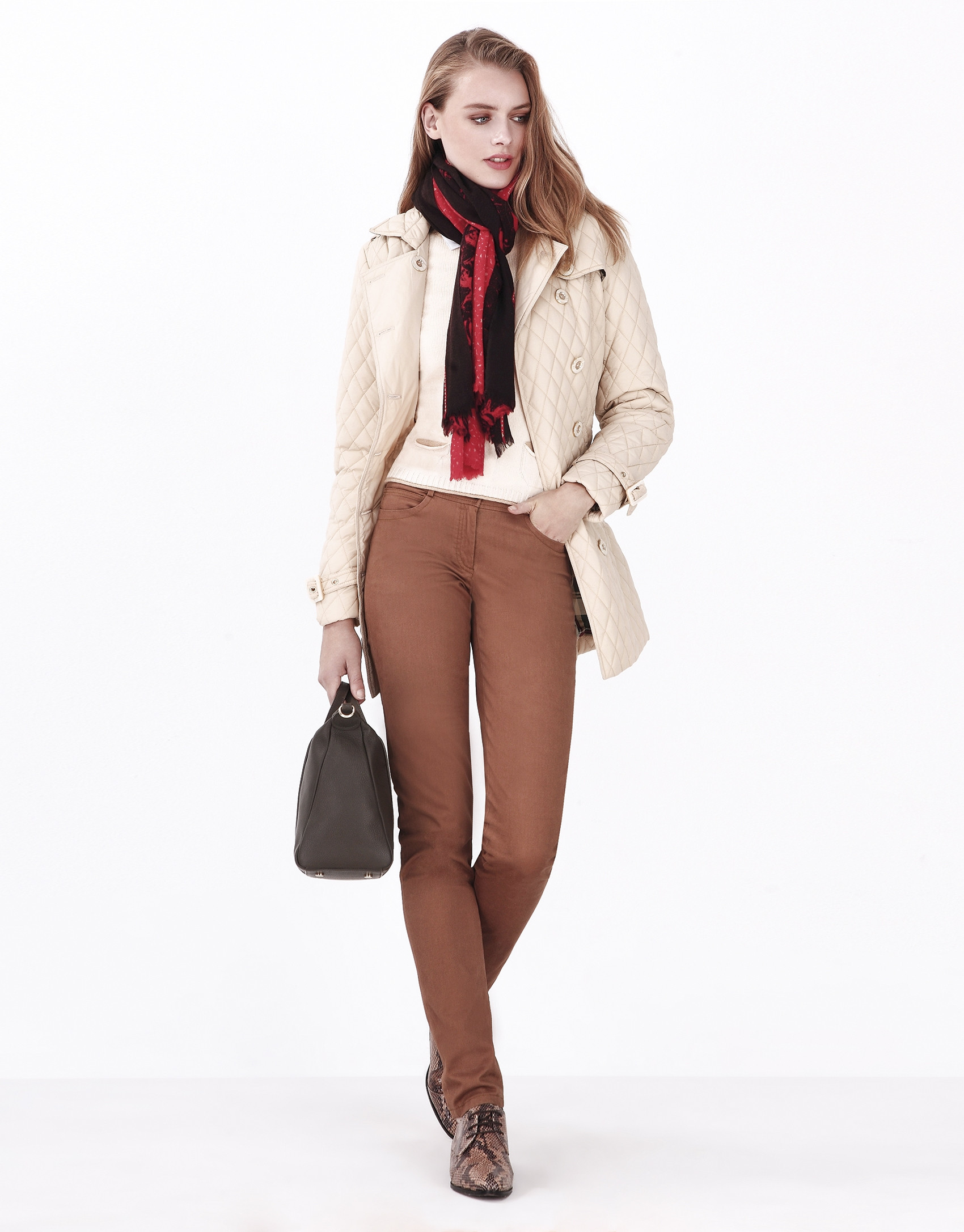 Beige quilted trench coat