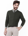 Green V-neck sweater