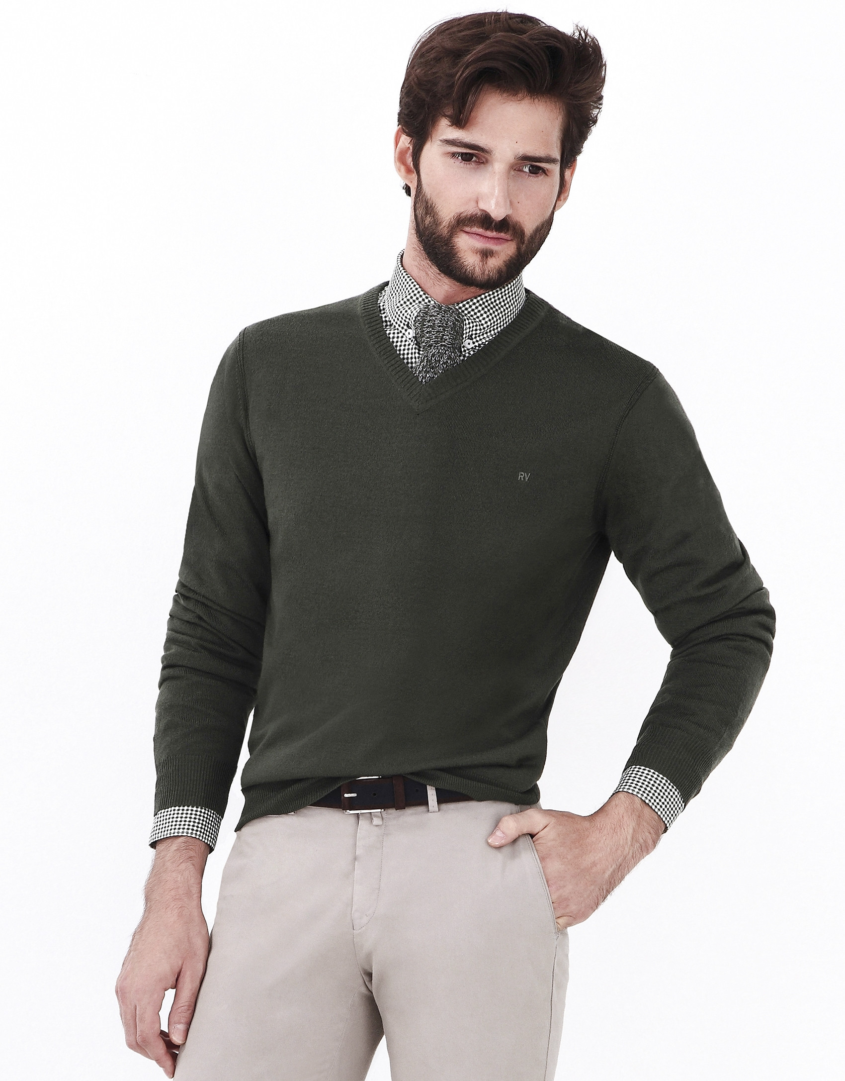 Green V-neck sweater